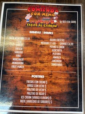 Menu back