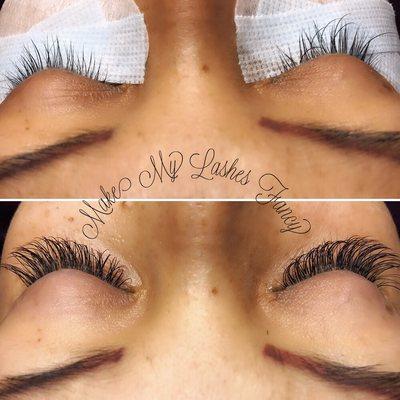 Eyelash Extensions before and after