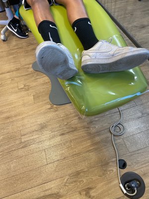 Big feet on dentist chair