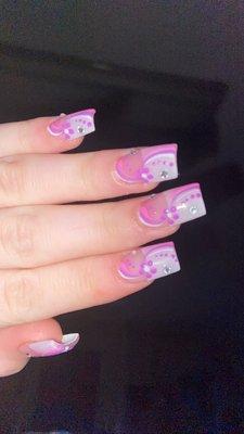 White tip Acrylic nails with designs