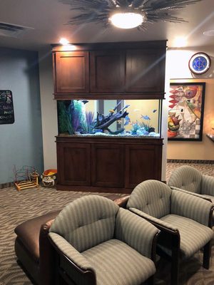 Waiting area and acquarium at Mills Orthodontics Richardson TX