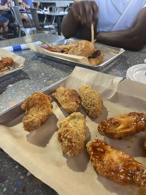 WINGS! So Crispy and juicy! Lemon pepper and thai chili sauce. I actually LOVED the thai better! I'll be back for these.