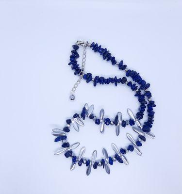 Blue and Silver Beaded Necklace