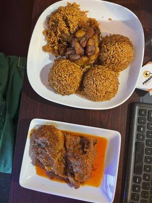 Jollof rice and plantain with fish