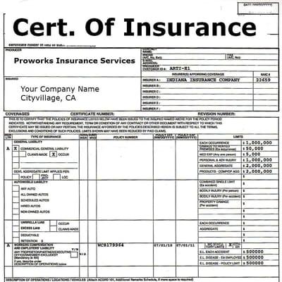 Self serve certificates of insurance, Proworks Insurance Services Inc