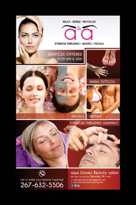 Eyebrow Threading, Eyebrow Tinting, Body waxing, Facials, Henna Tattoos