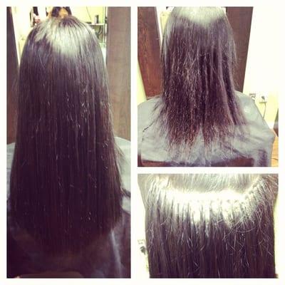 Keratin hair extensions before and after