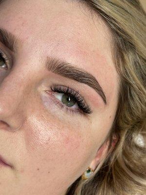 Hybrid lash extentions and brow tint and wax