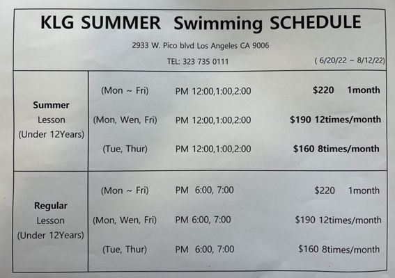 Swim Class Sessions for kids under 12