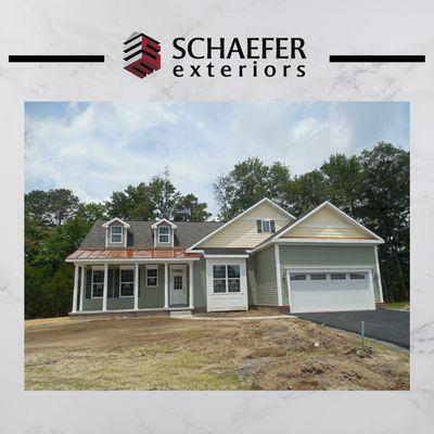 New Construction in DE.
 
 With CertainTeed (CT) MAINSTREET D5DL CYPRESS - 8" VERTICAL BOARD AND BATTON SIDING HERITAGE CREAM
 with more.