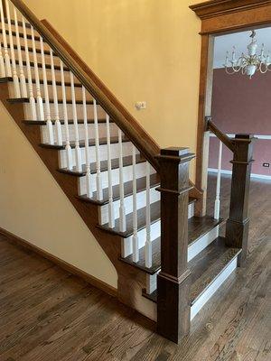 New Staircase & New Handrails, stained DarkWalnut, 3 coats of Satin finish