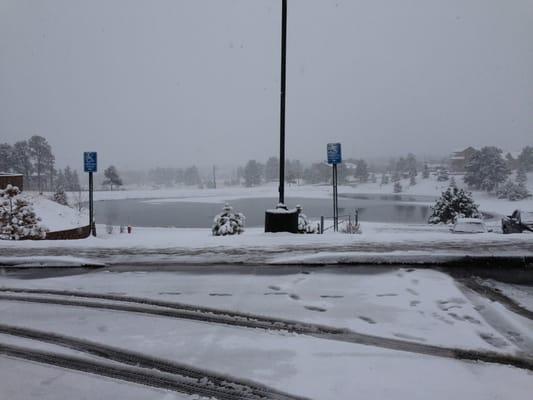 Lake right beside rec center has a paved path to walk around it