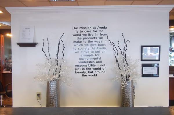 Aveda's Mission Statement at the Front Desk Area