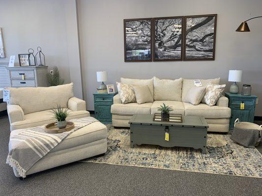 Everyone Loves the Chadwick sofa and chair and half - especially because the fabric is stain resistant!