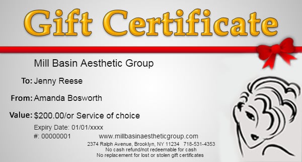 Gift Certificates Available. Mill Basin Aesthetic Group - 2374 Ralph Avenue Brooklyn, NY  11234
 718-531-4353