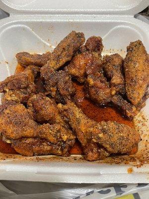 Honey Hot Lemon Pepper Wings fried extra Crispy!!!!