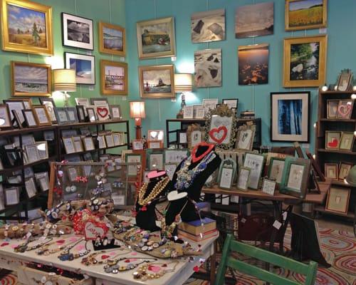 Gallery shot including our fabulous selection of photo frames, hand made jewelry and original artwork.