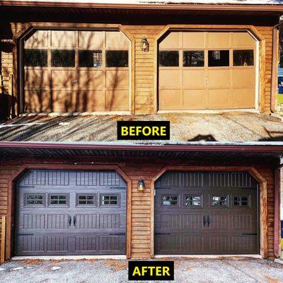 brown residential overhead garage doors before and after