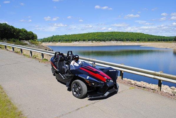 Enjoy the scenic view of the Pocono Mountains in a Polaris Slingshot!