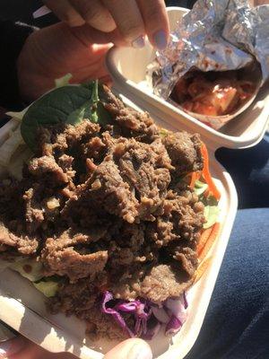 bulgogi bowl with side of kimchi