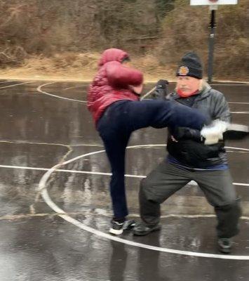 Destruction of a roundhouse kick. Full technique can be seen on Instagram link on the webpage. Outside class in McLean,VA.